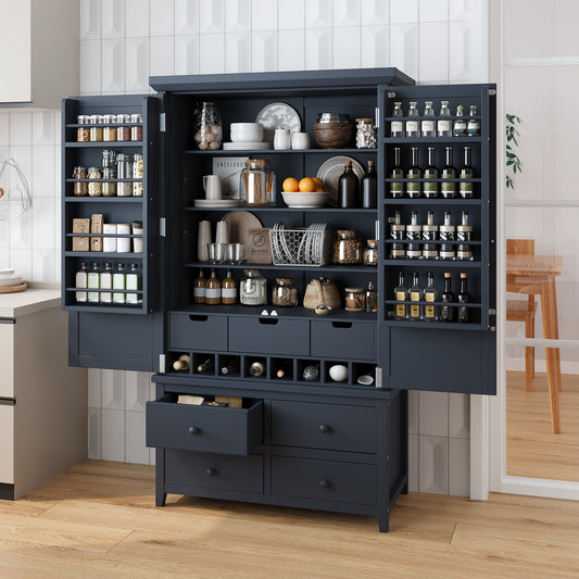 Kitchen Pantry Cabinet MDF and Pine Gray with Storage for Kitchen or Dining Storage