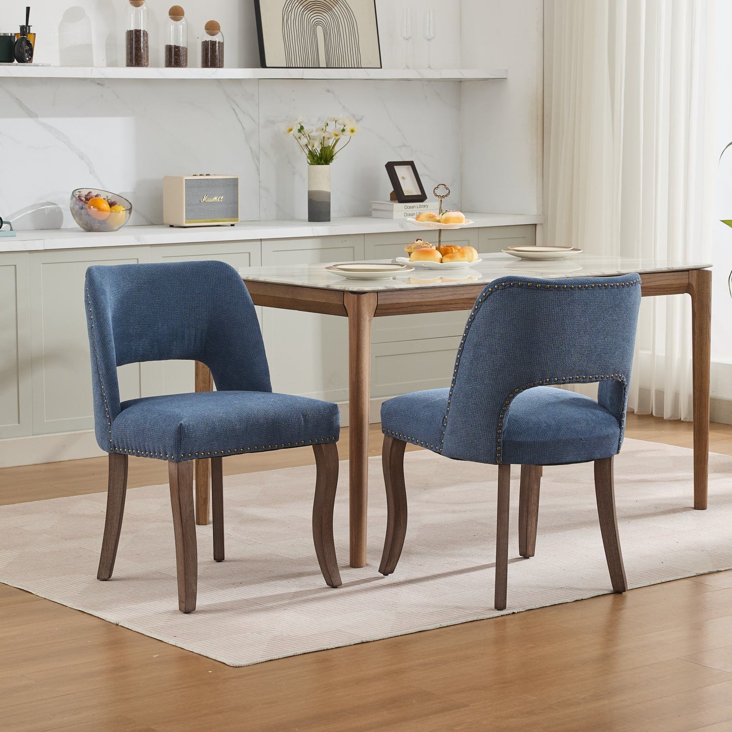 Wooden Dining Chairs Set of 2, Modern Fabric Upholstered Dining Room Chair Kitchen Chairs, Farm