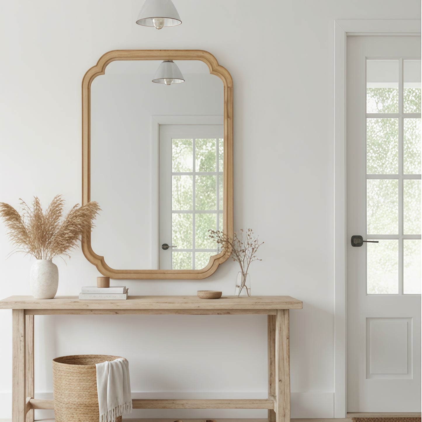 Rounded Corner Solid Wood Wall Mirror – 20" x 30" Modern Decorative Mirror for Bathroom, Bedroom & Entryway