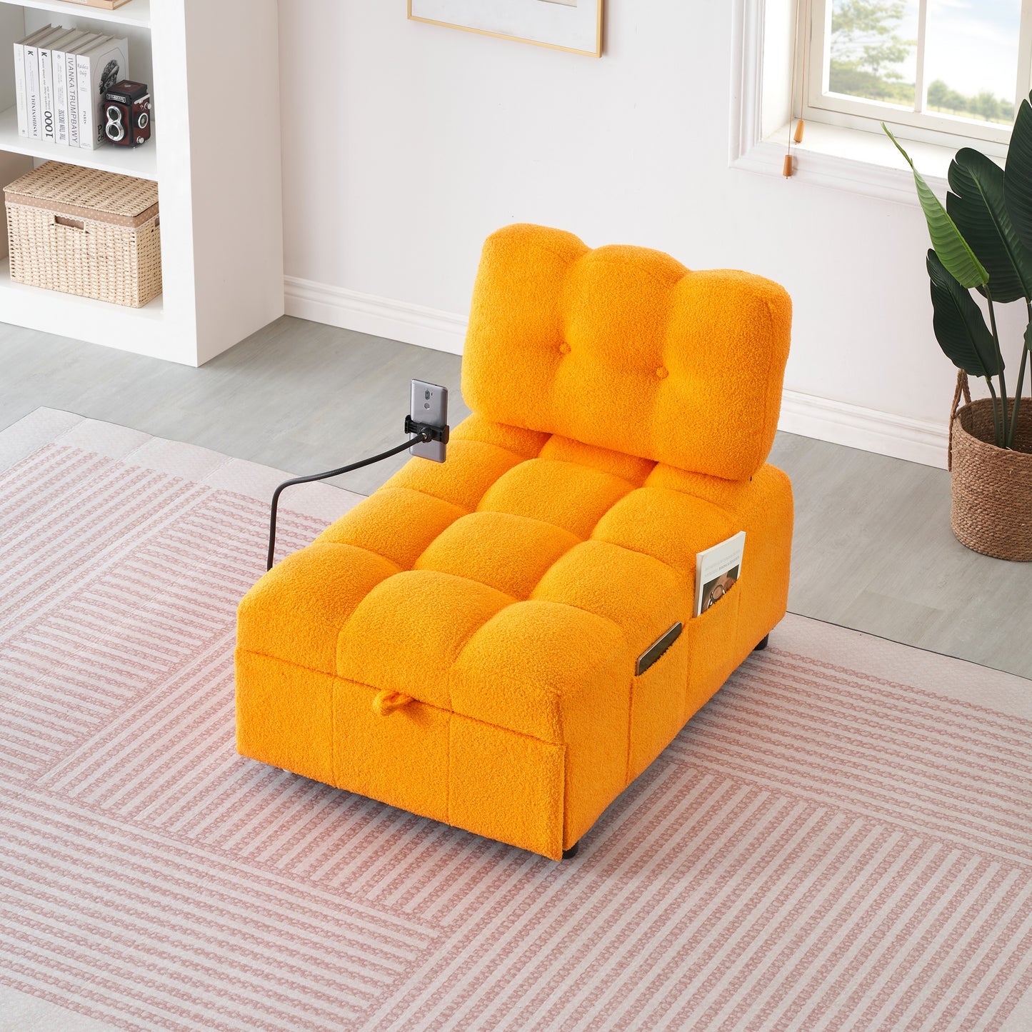 40.20 inches long, Teddy Sofa Fabric,a convertible sofa-cum-bed, for Apartment Office Living Room - Orange