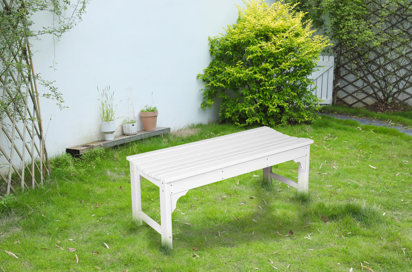 Backless HDPE Adirondack Bench with Wood Texture, Poly Lumber Seat, All Weather Resistant with UV Protection