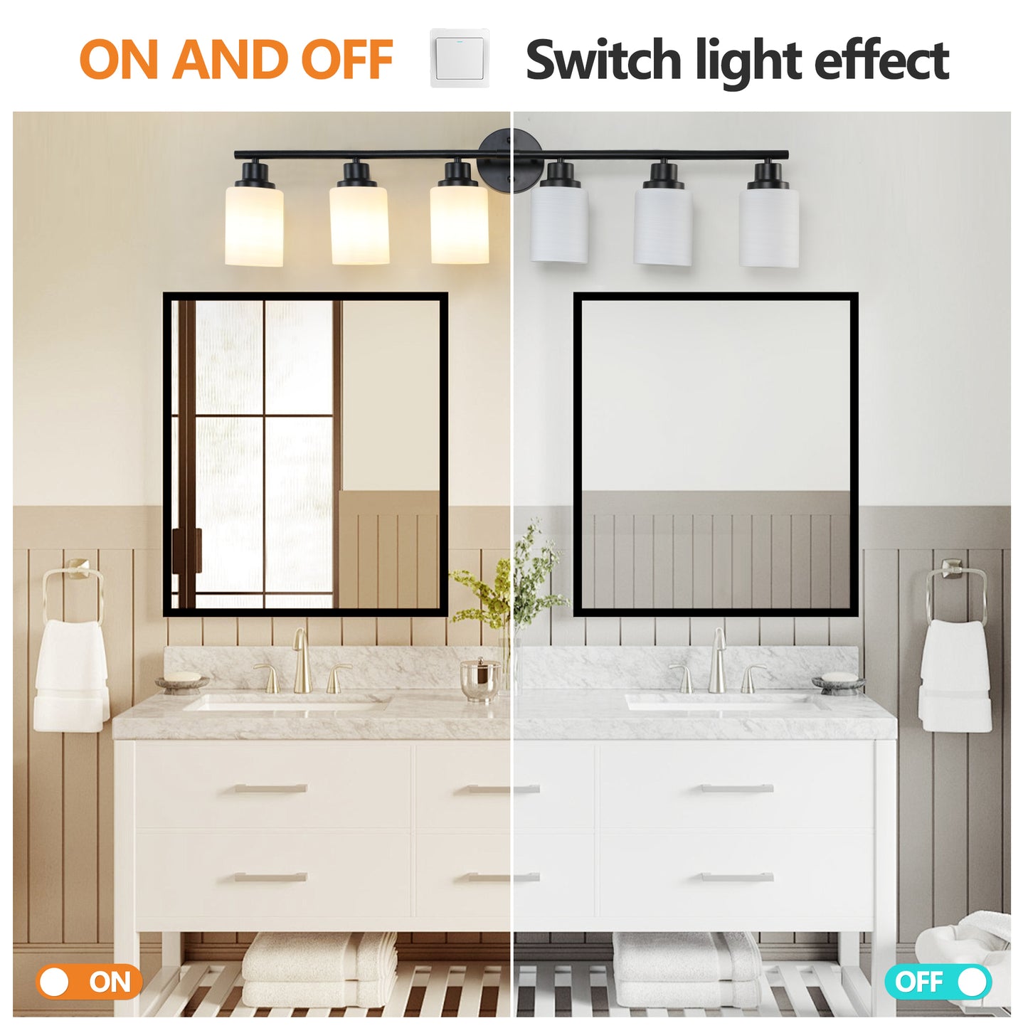 Modern 6-Light Vanity Bathroom Mirror Light, Frosted White Glass with Black Iron Frame, Contemporary Wall Sconce for Bedroom, Bathroom, And Dressing Room (No Bulbs)