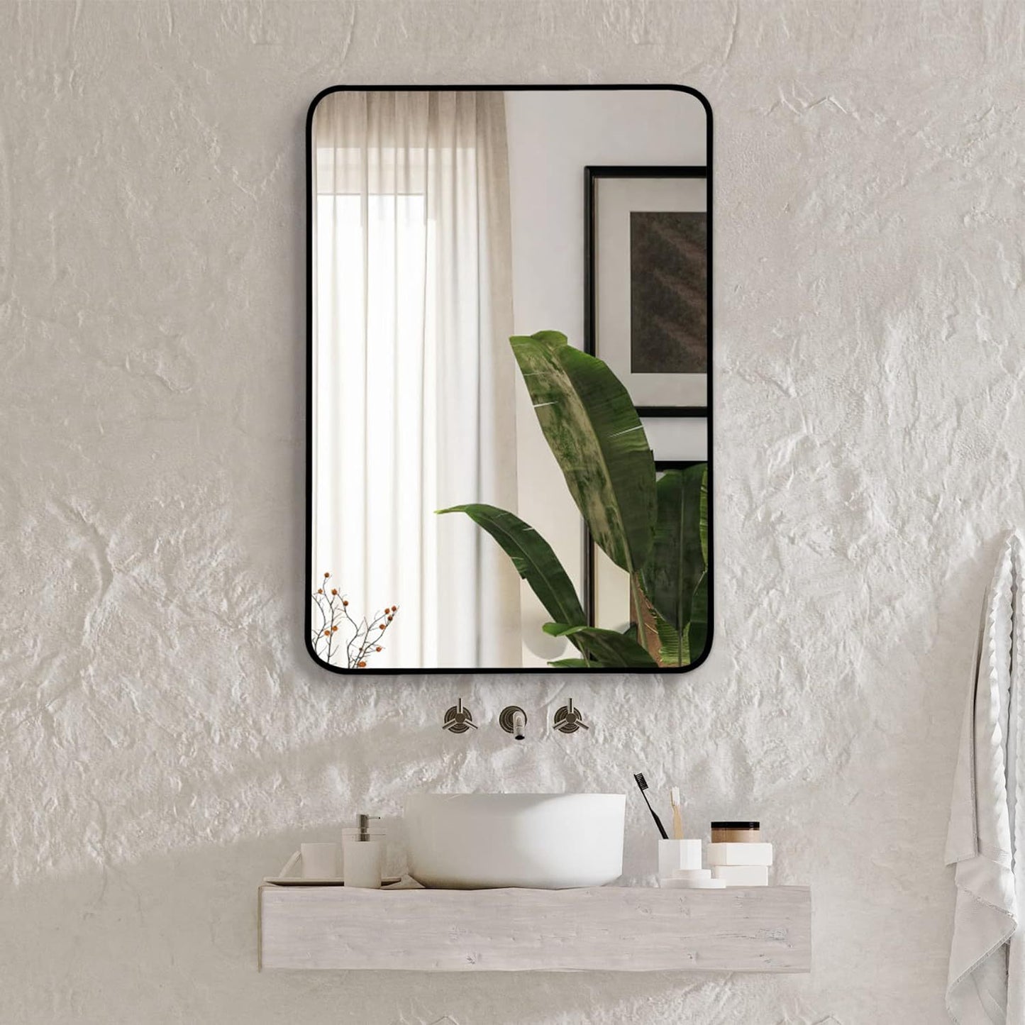 Rectangular Metal Frame Wall Mirror – 22" x 30" Modern Bathroom Vanity Mirror, Decorative Wall Mirror