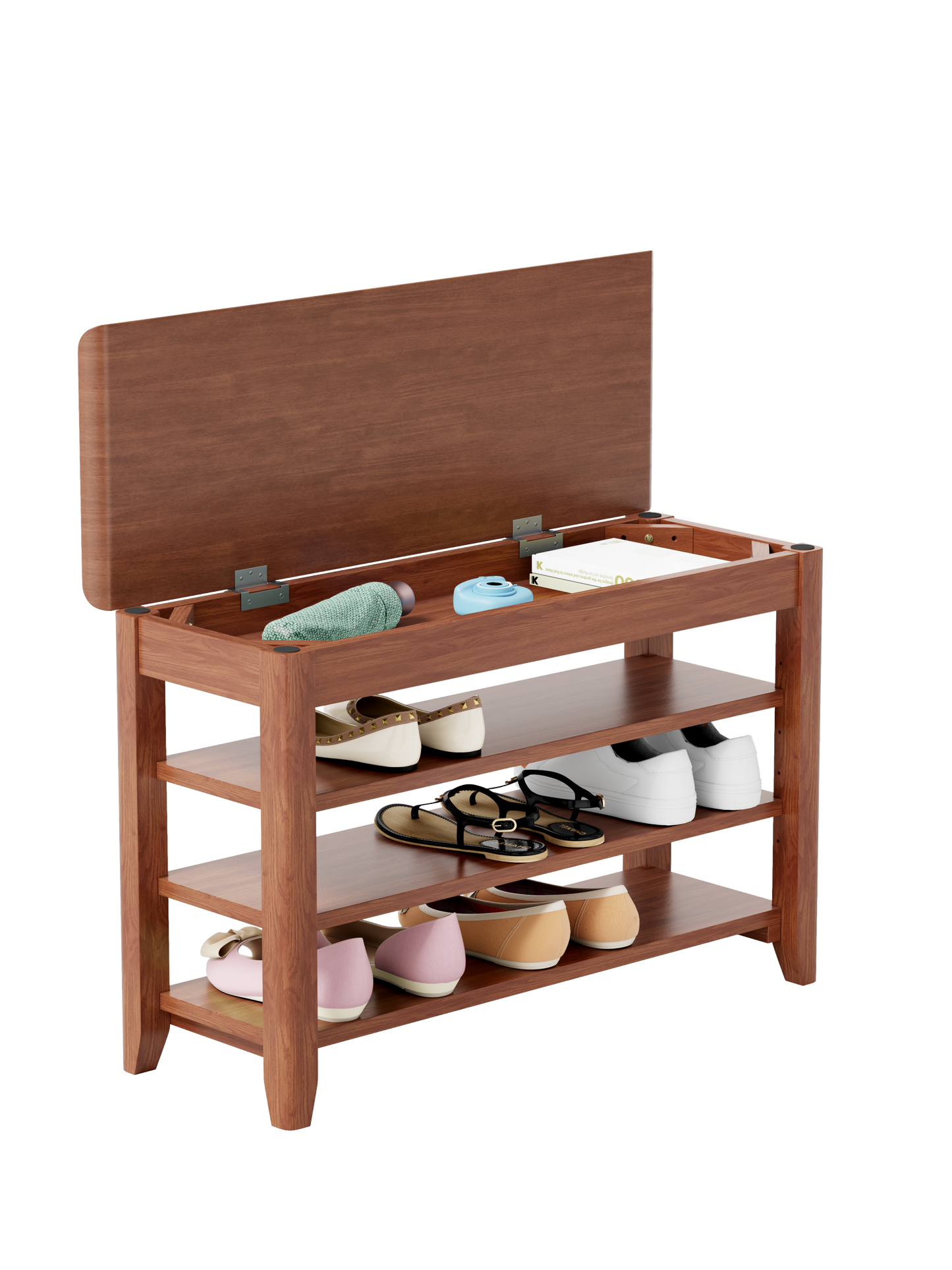Solid Wood Shoe Rack Bench – Entryway Storage Bench with Shelves, Heavy Duty 550 lb Capacity