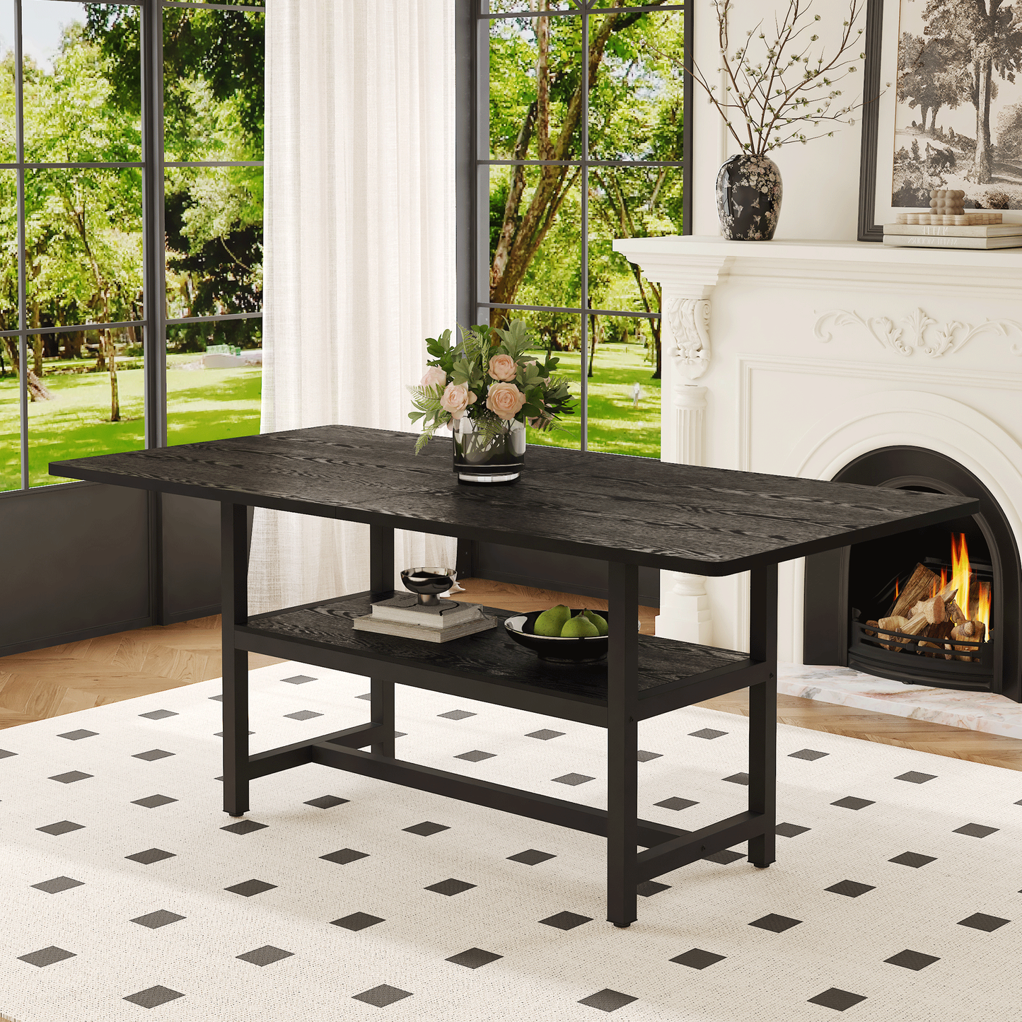 Modern Dining Table – 71" Rectangular Table with Textured MDF Top & Sturdy Frame, Kitchen & Dining Room Table
