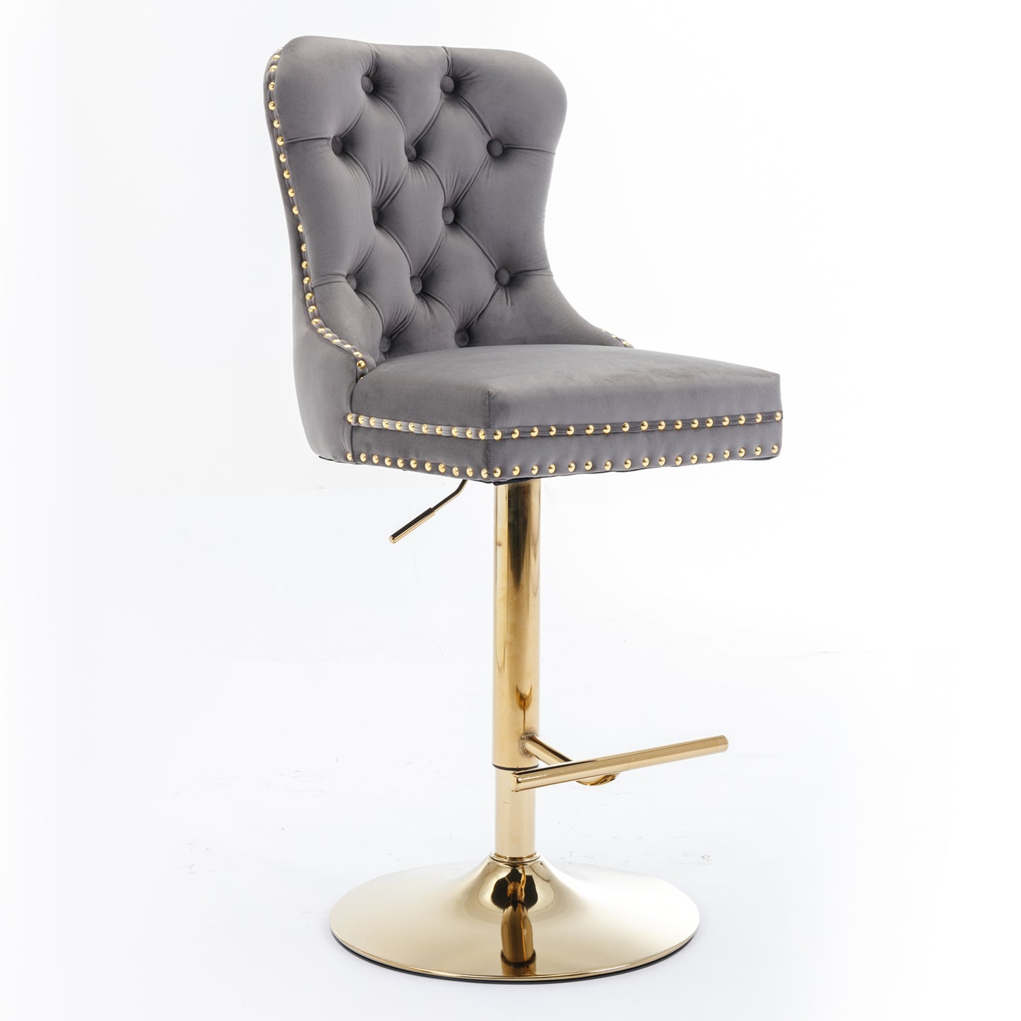 Modern Upholstered Tufted Velvet Bar Stools with Adjustable Swivel Height, Set of 2