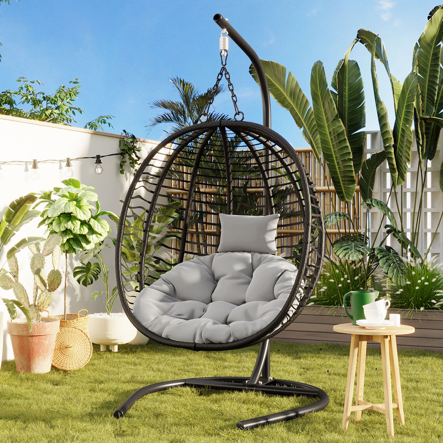 Single Person Folding Egg Chair with Stand and Anti-Slip Feet