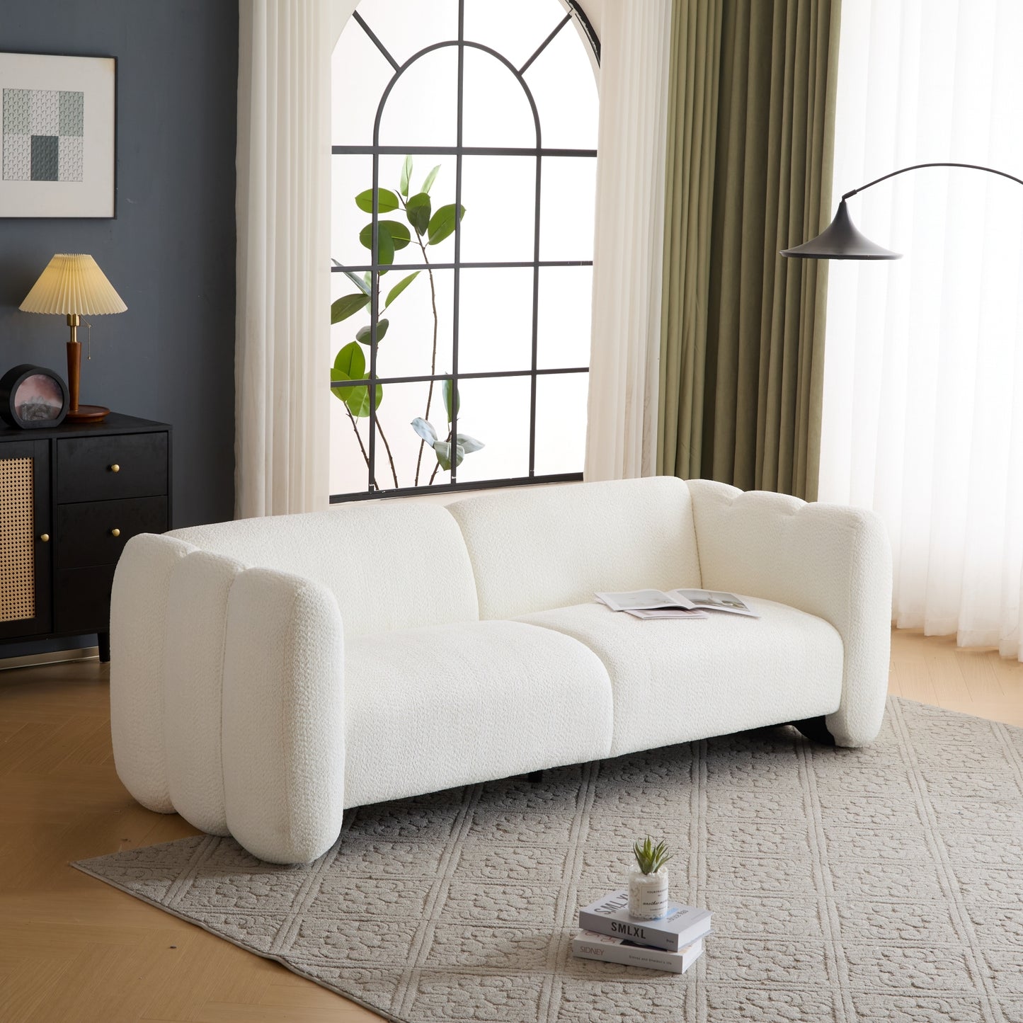83" Wave Design 3-Seater Sofa – Modern Upholstered Curved Couch for Living Room, Bedroom, Apartment & Office
