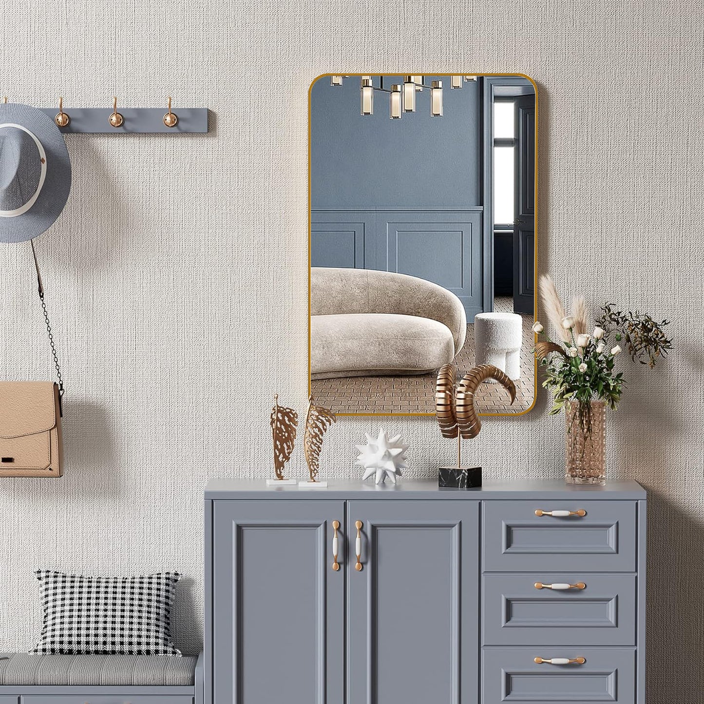 Rectangular Metal Frame Wall Mirror – 24" x 36" Modern Bathroom Vanity Mirror, Decorative Wall Mirror