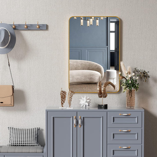 Rectangular Metal Frame Wall Mirror for Bathroom Vanity, Bedroom, or Entryway Wall Décor