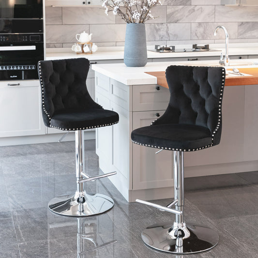 Adjustable Bar Stools Set of 2 Multiple Color Options Velvet Modern with Adjustable Design and Swivel Function for Dining Room or Kitchen Seating