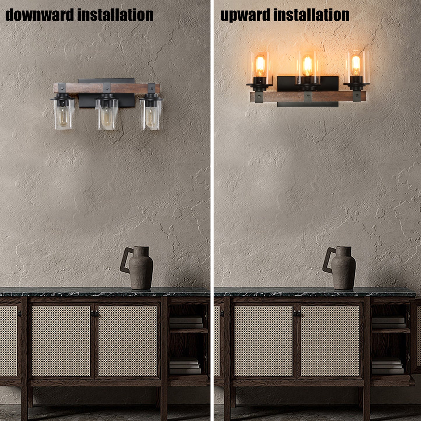 (Same as W1340119955/L1015) 3-Lights Farmhouse Vanity Lights Fixture Rustic Bathroom Light Fixture Bathroom Sconce (Without Bulbs)