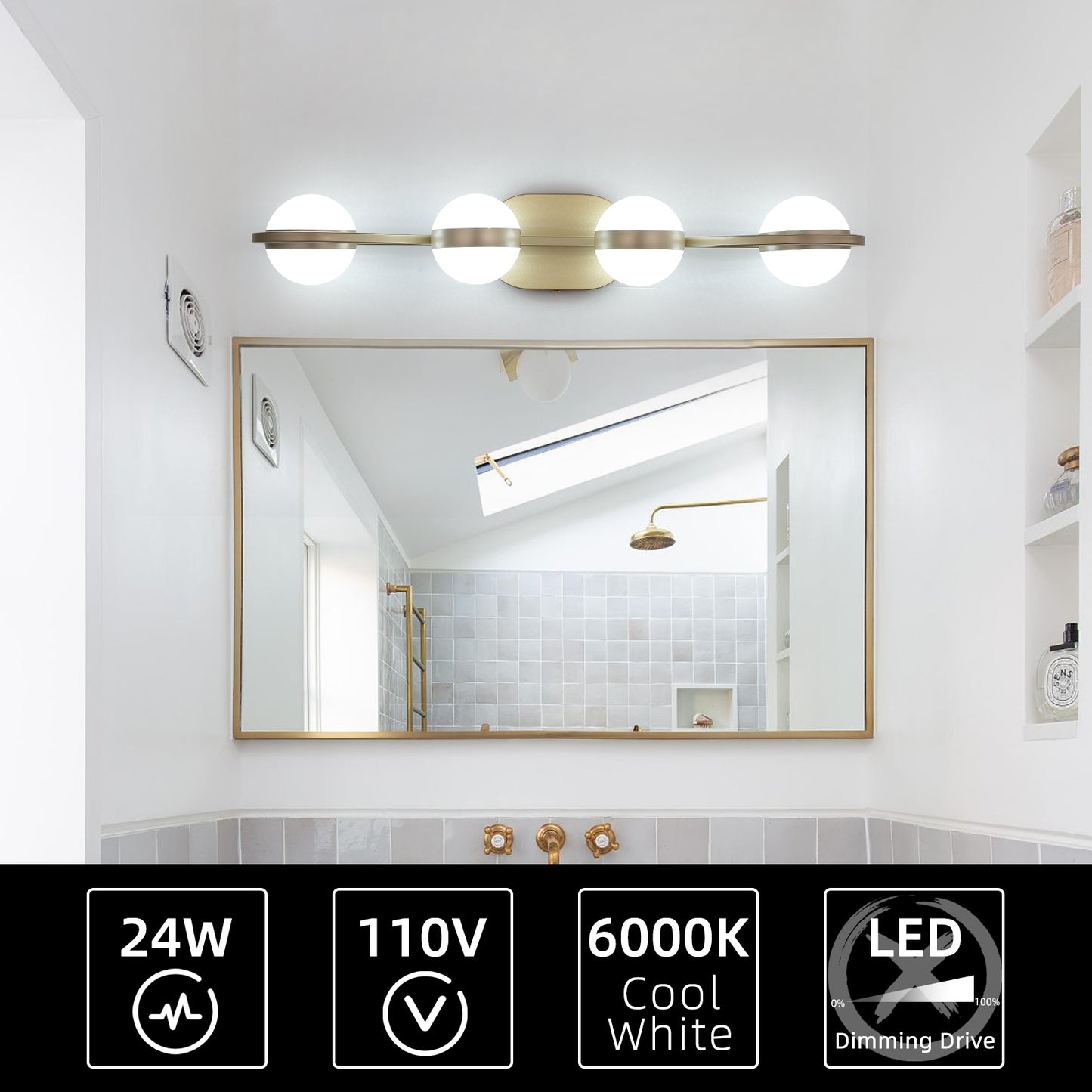 (Same as W134067503/L2001) Modern Minimalist Gold Bathroom Vanity Light, 4 Bulb Acrylic Shades, Wall Mounted Decorative Lighting Fixture, Suitable for Bathroom Vanity Mirror