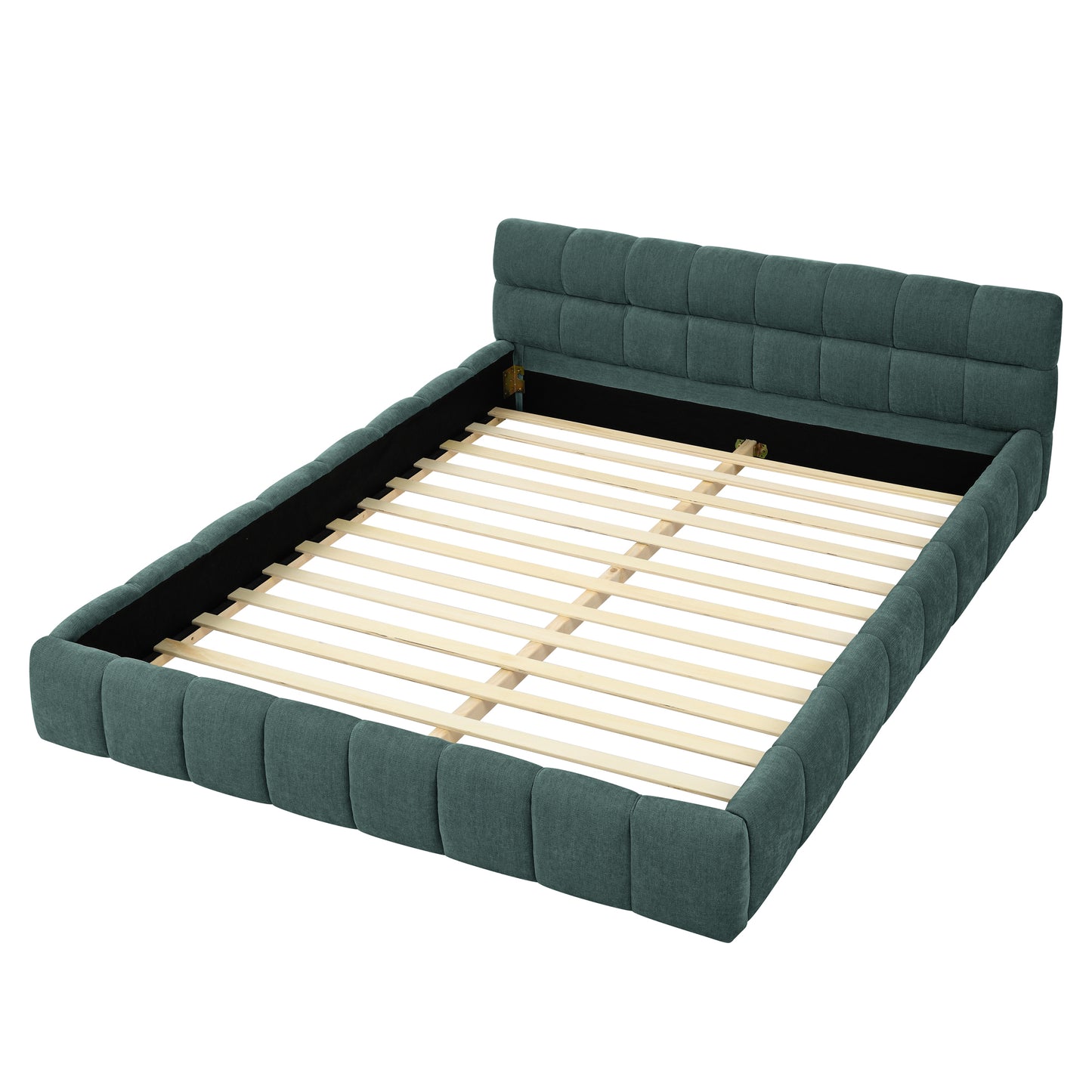 Modern Upholstered Bed Frame with Thick Chenille Fabric, Headboard, No Box Spring Needed