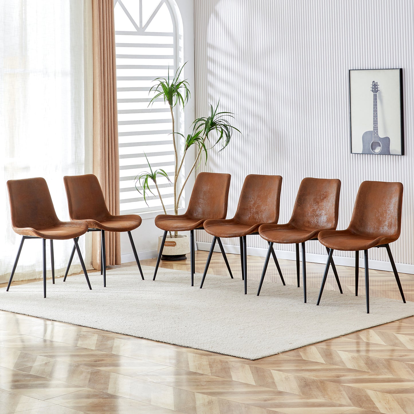 Modern Dining Chair – Upholstered Curved Seat Chair with Backrest Cushion & Black Metal Legs