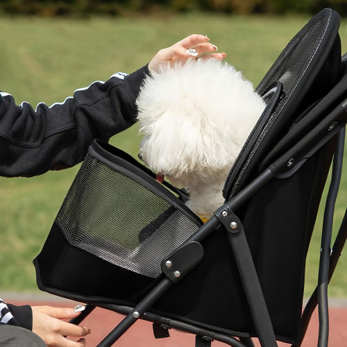Lightweight Foldable Pet Stroller with Mesh Ventilation and Cup Holder – Travel Stroller for Small Dogs & Cats