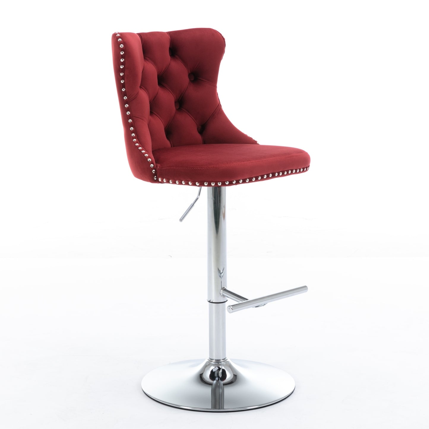Modern Tufted Velvet Swivel Barstools with Adjustable Height and Chrome Base, Set of 2