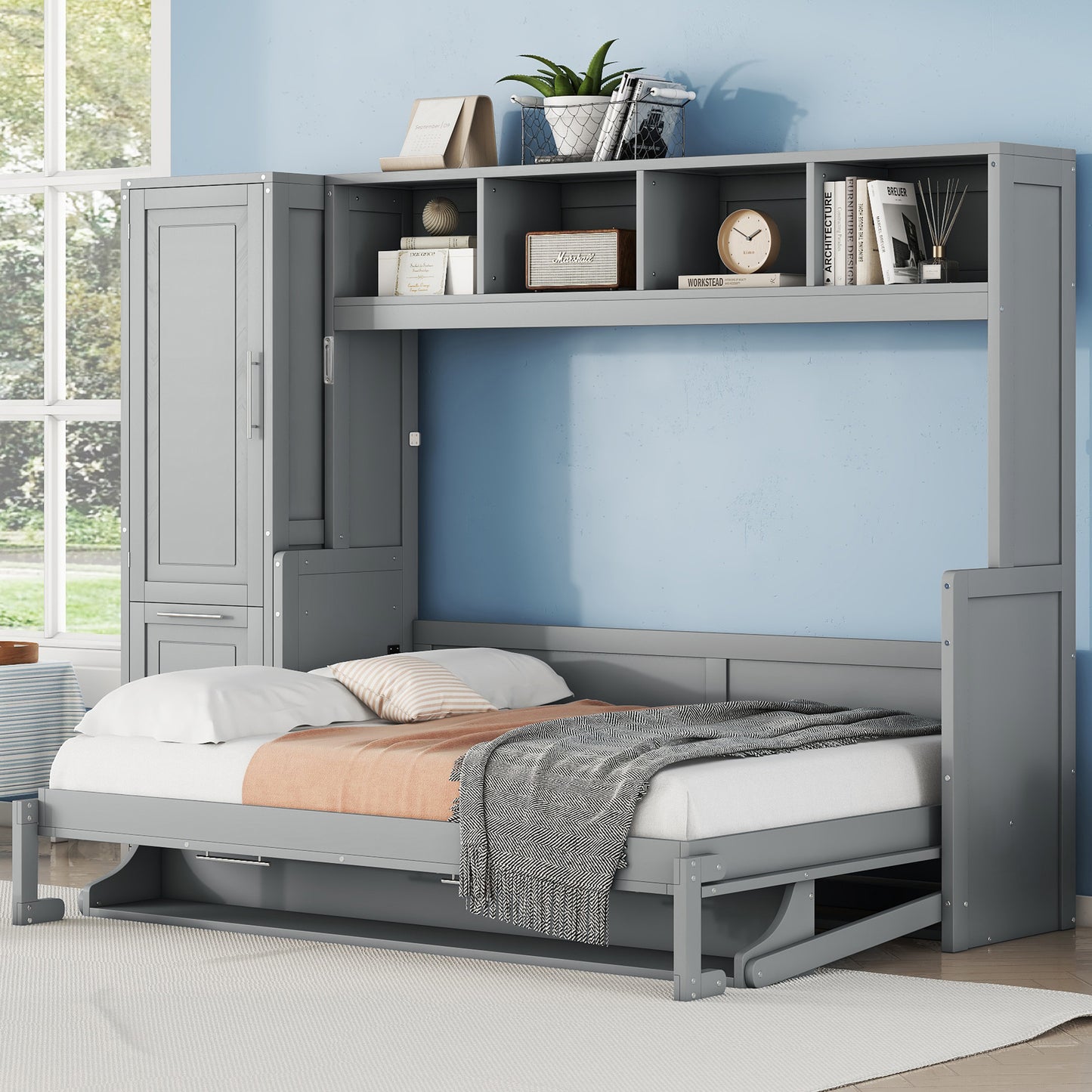 Full Size Murphy Bed Wall Bed with Closet and Drawers
