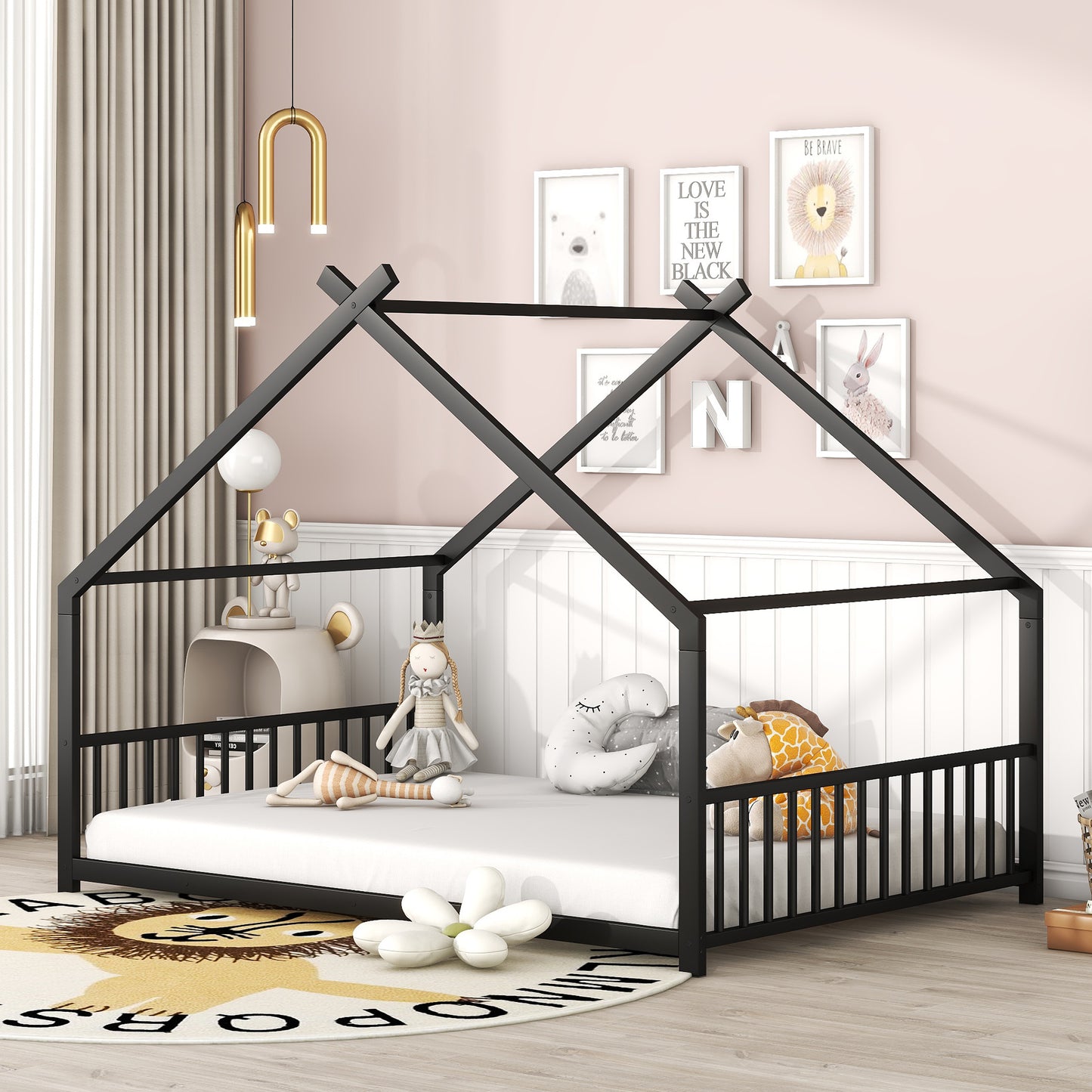Full Size Metal House Bed