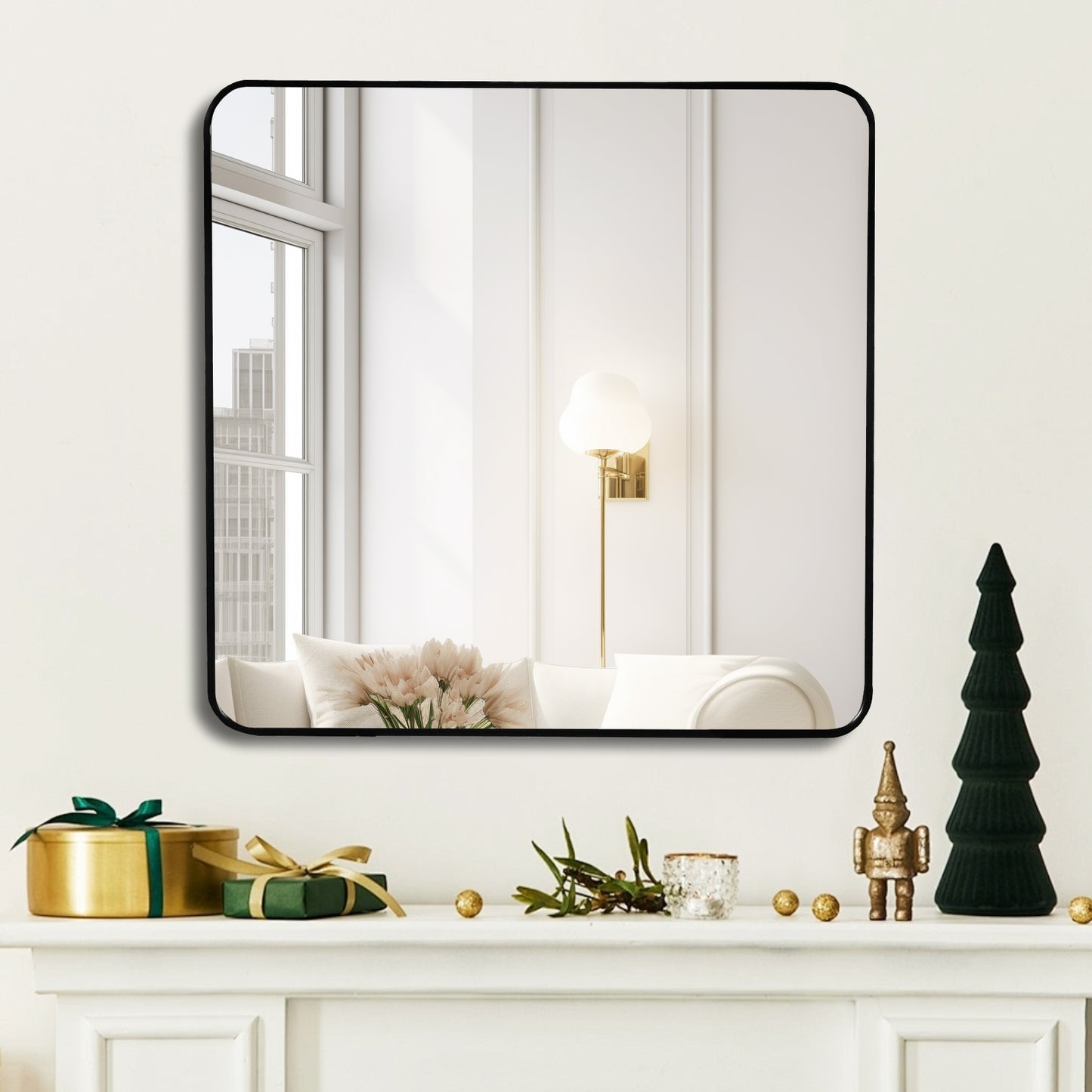 Square Metal Frame Wall Mirror – 36" x 36" Modern Bathroom Vanity Mirror, Minimalist Decorative Mirror