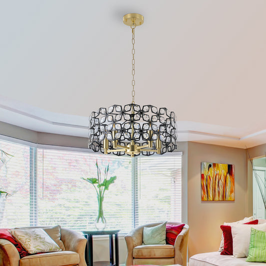 Chandelier Crystal Black and Gold and Transparent Modern 5-Light for Dining Room and Kitchen Island