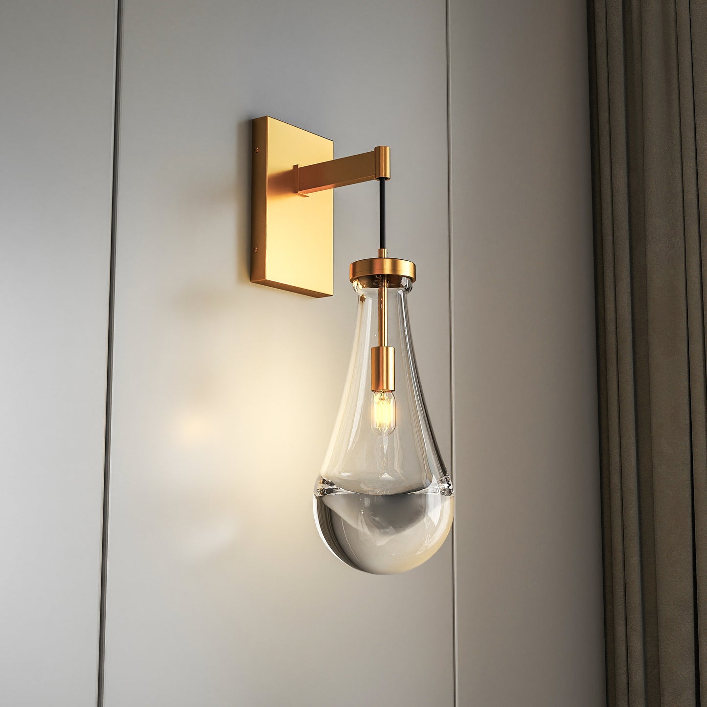 Modern Wall Sconce with Raindrop Glass Shade, Dimmable LED E12 Bulb for Bathroom