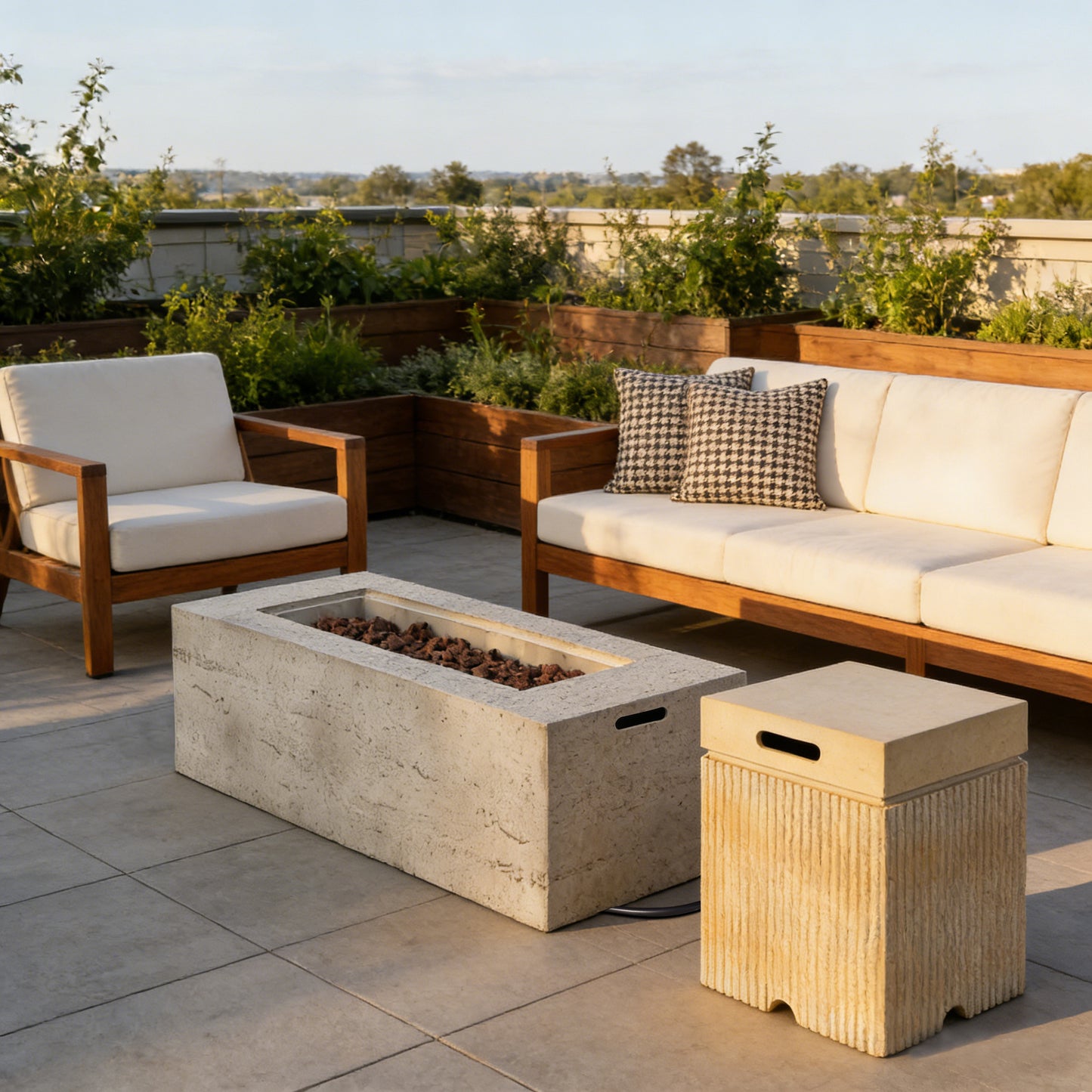 2-Piece Fire Pit Set: 41.9' Propane Fire Pit (40,000 BTU) with Burner & Lava Rocks and  15.75' MGO Tank Cover Table for