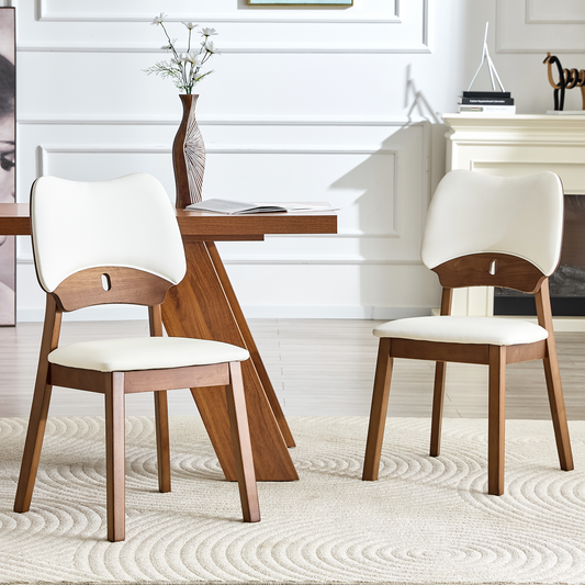Solid Wood Dining Chairs Set of 2, Walnut Finish Ergonomic Upholstered Dining Chairs with Hollow Back Design for Kitchen, Dining Room & Home Use