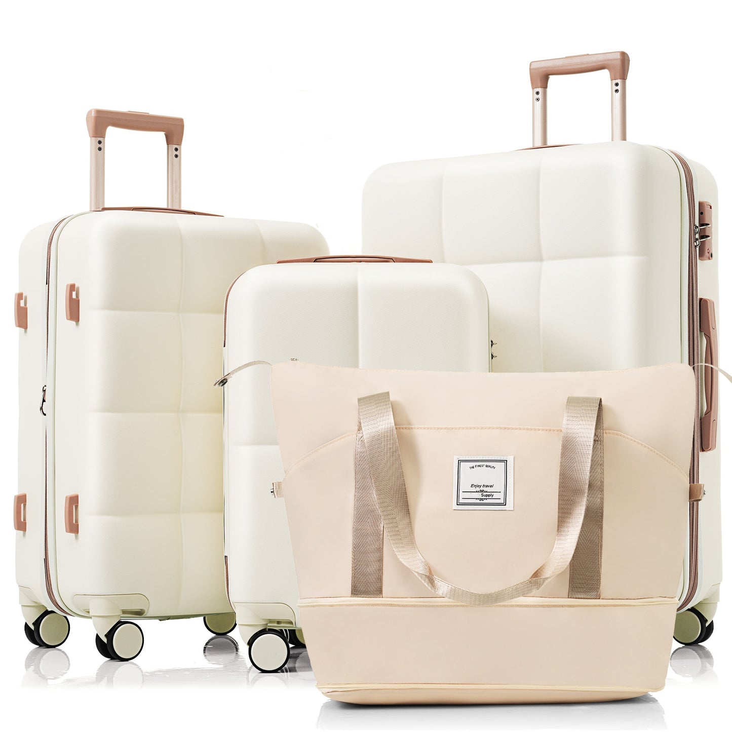 4 Piece ABS Durable Luggage Set with Travel Bag, Cup Holder and Spinner Wheels