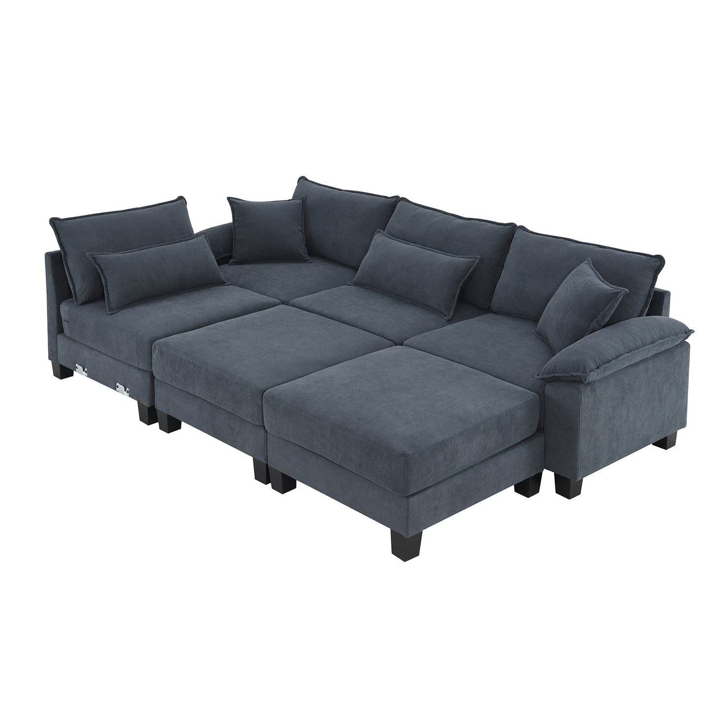133*65" Corduroy Modular Sectional Sofa,U Shaped Couch with Armrest Bags,6 Seat Freely Combinable Sofa Bed,Comfortable and Spacious Indoor Furniture for Living Room, 2 Colors