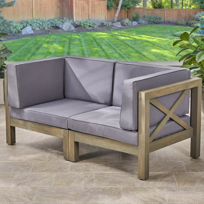 Brava X-Back Outdoor Loveseat with Water-Resistant Cushions – Acacia Wood Patio Sofa Seating Set