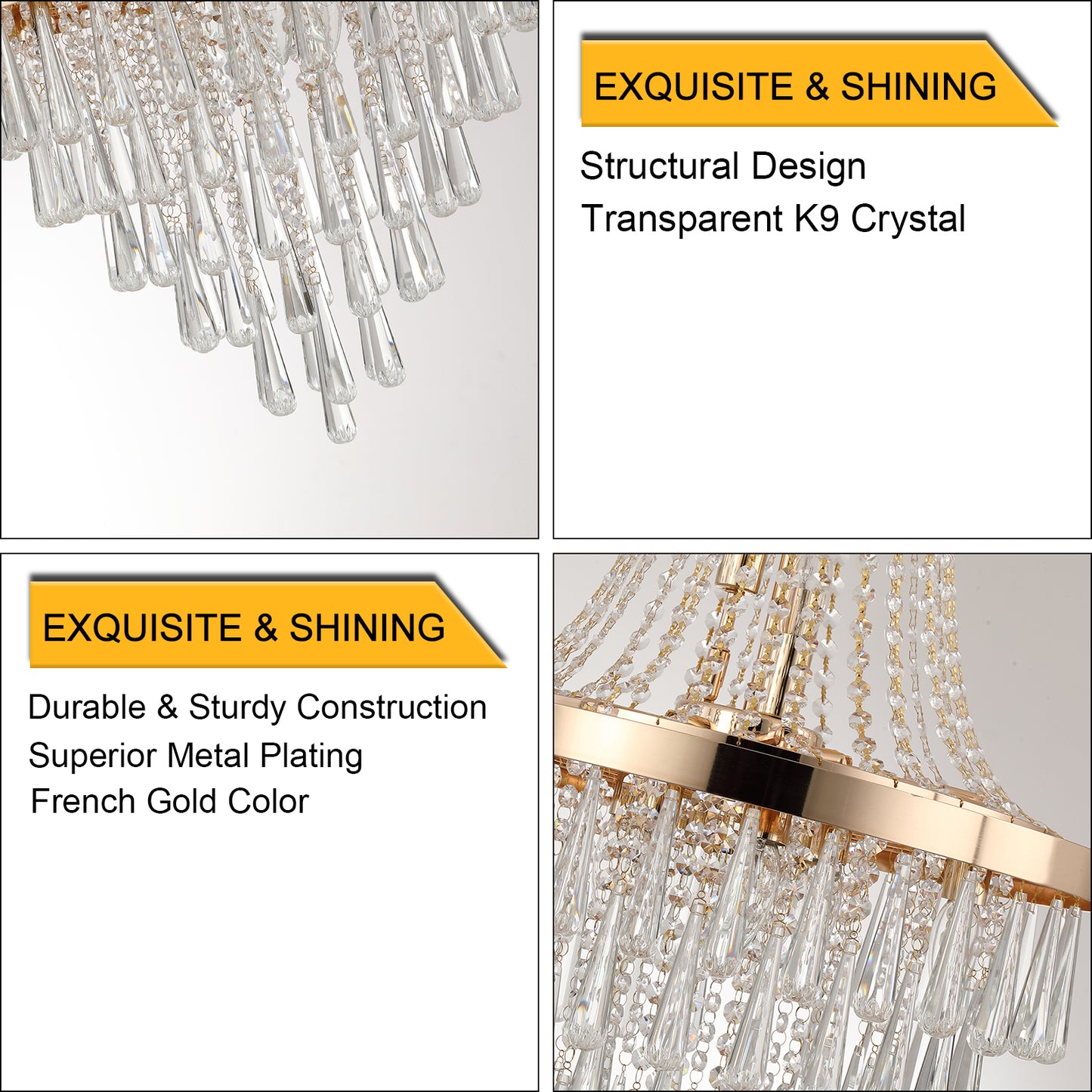 (Same as W1340102274/L5004) Gold Crystal Chandeliers,Large Contemporary Luxury Ceiling Lighting for Living Room Dining Room Bedroom Hallway (Bulbs Not Included)