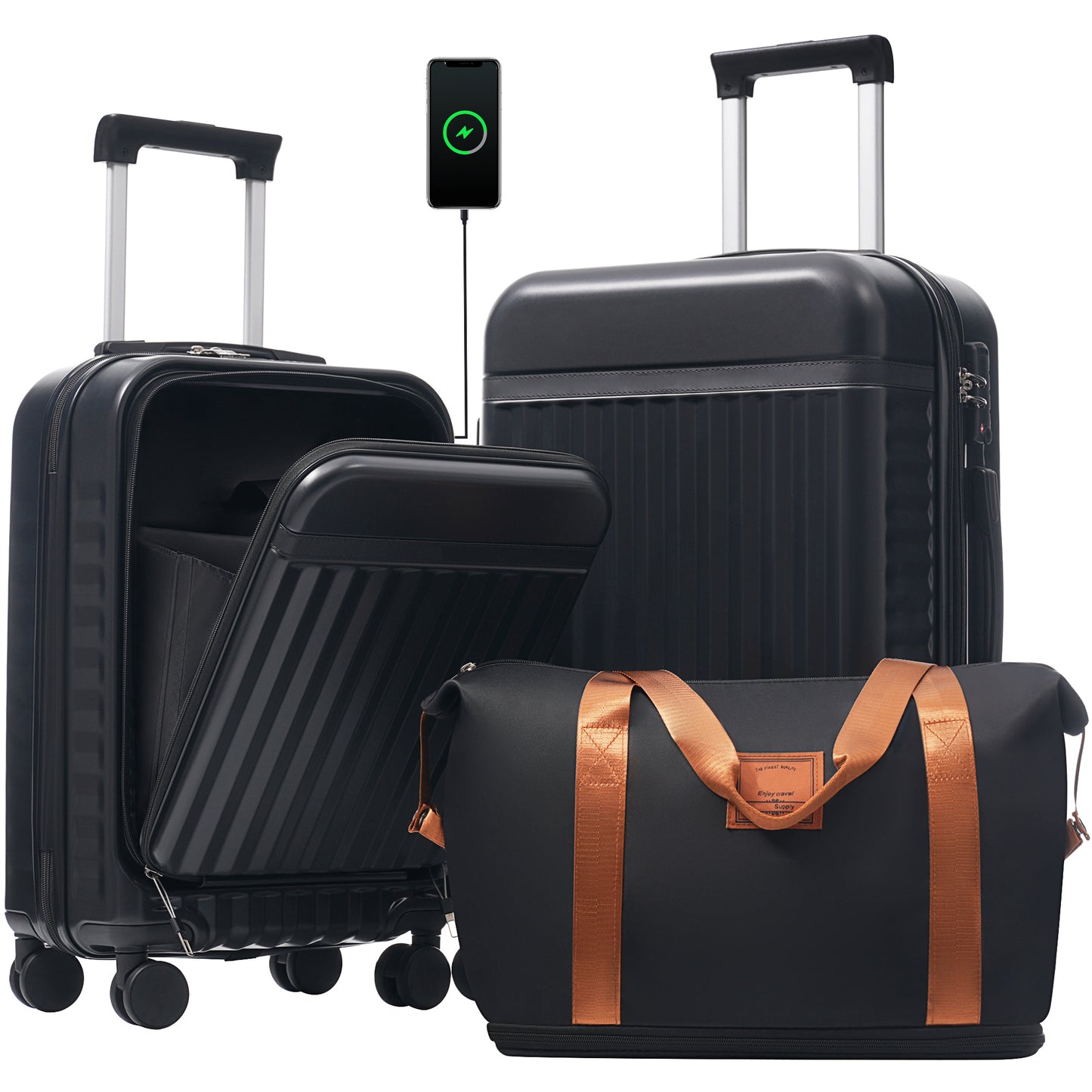 Front Opening Hardside Luggage Set with USB Port, TSA Lock & Spinner Wheels
