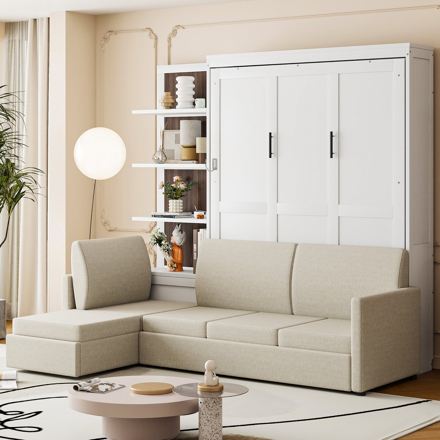 Queen Size Murphy Bed Wall Bed with Sofa and Shelves