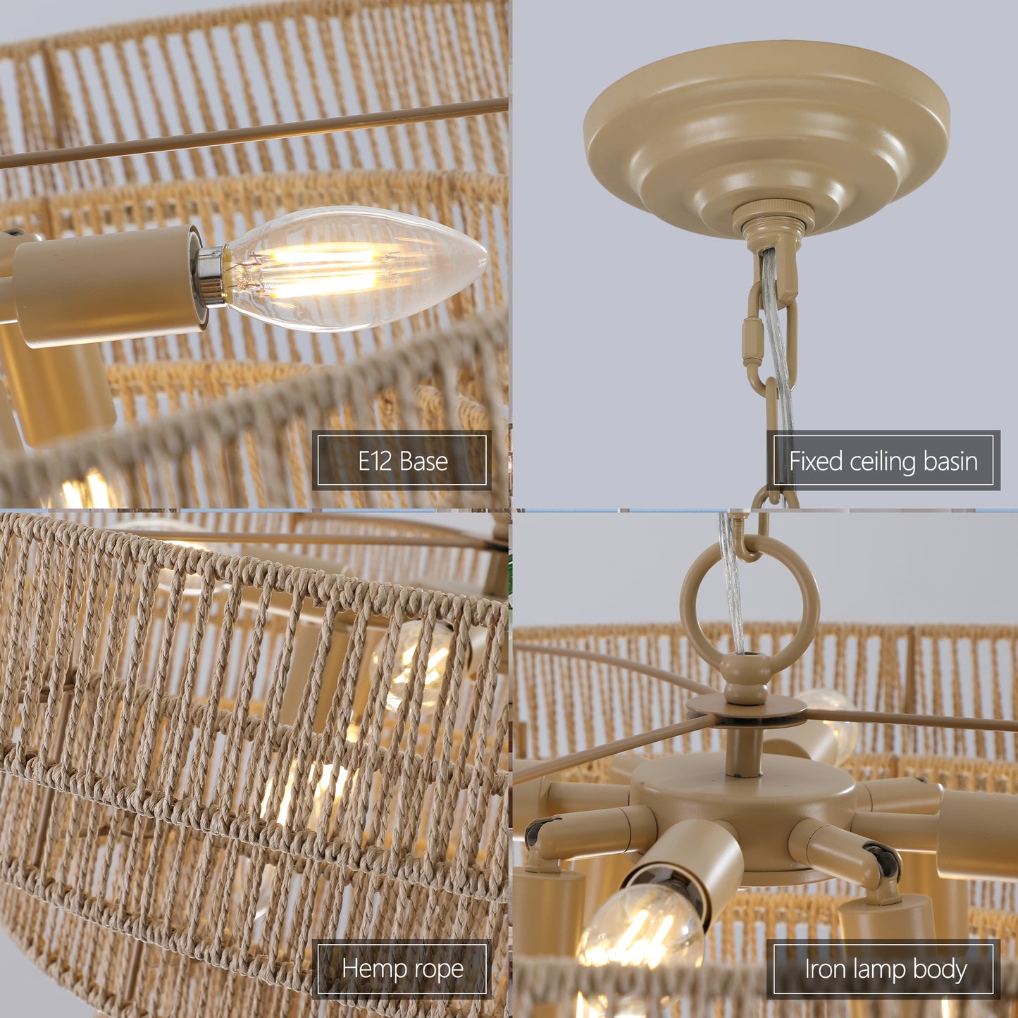 (Same as W1340P155977/L1019-5) Bohemian style Woven Pendant Light 23.6 Inch Rattan Ligh Large Rattan Pendant Light with 5-Tier Rattan Chandelier--Wood