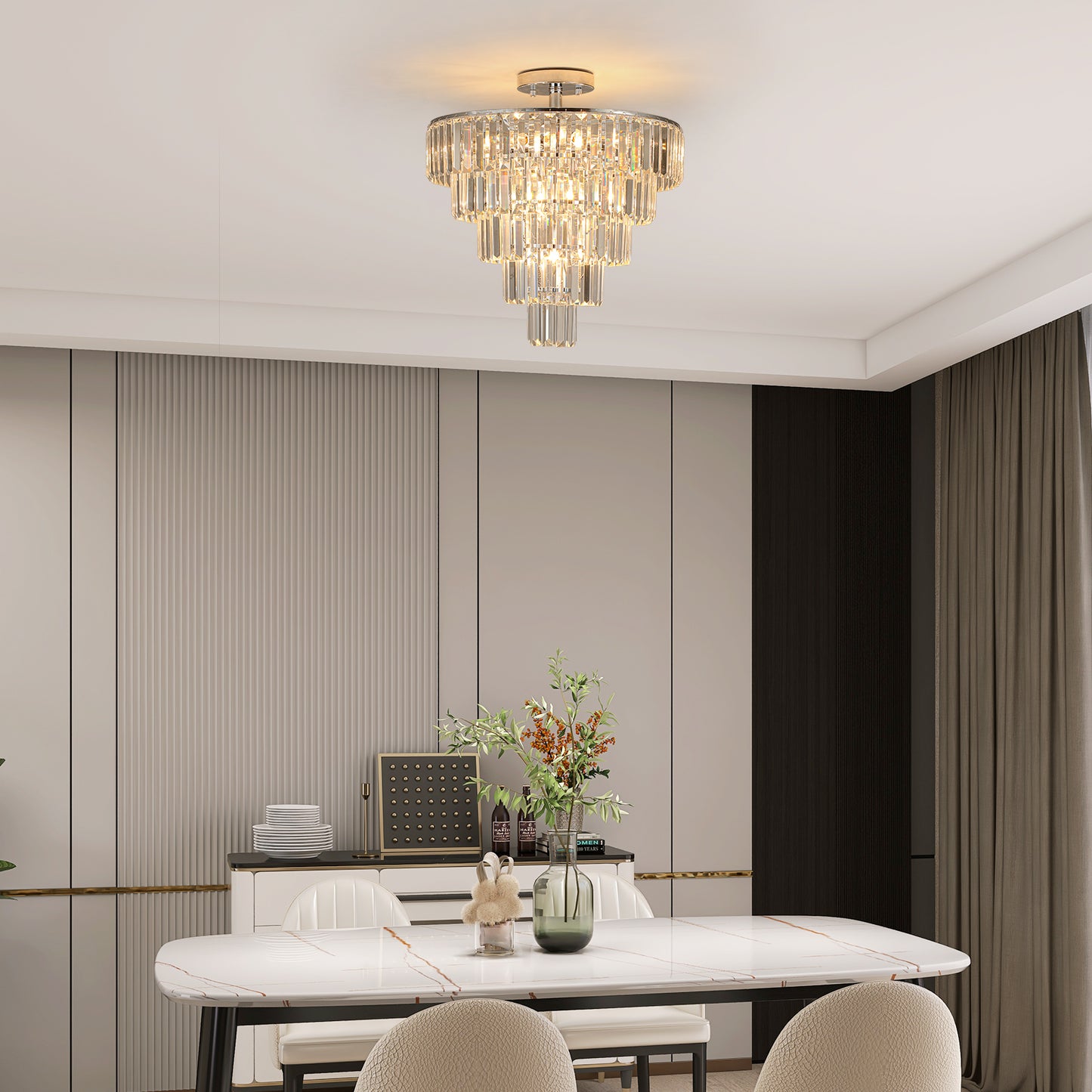 (Same as W1340110373/L5010) Large crystal chandelier in white chrome color, modern style chandelier, dining room, living room, bedroom (Without Bulb)