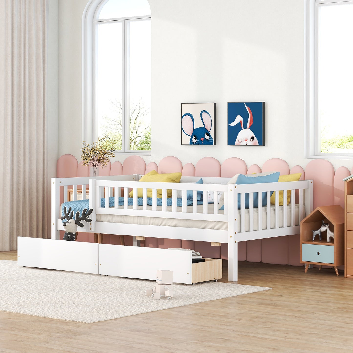 Twin Size Daybed Wood Bed with Two Drawers