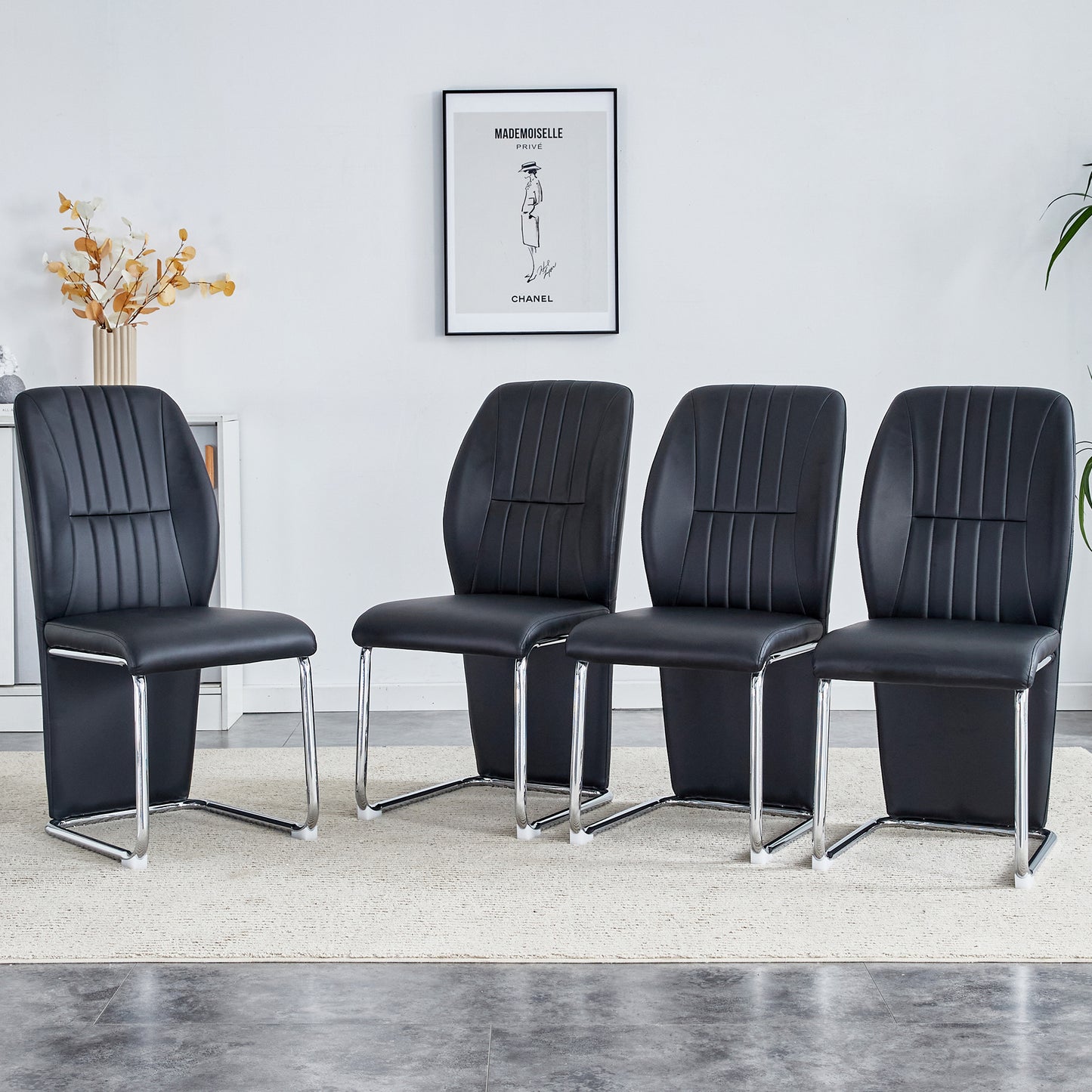 PU Leather Dining Chairs Set of 4 – High Back Upholstered Chairs with Sturdy Legs, Modern Kitchen Seating