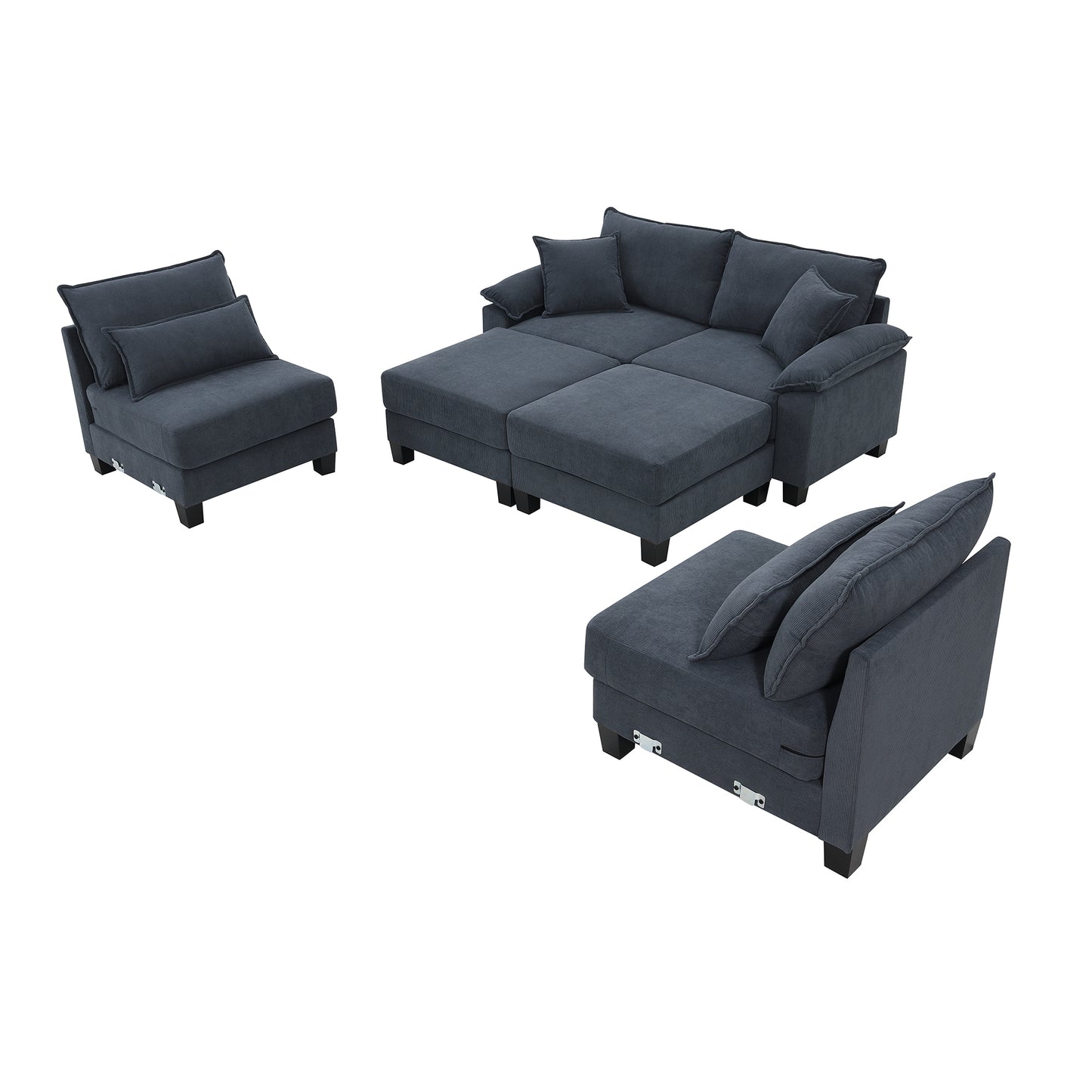 133*65" Corduroy Modular Sectional Sofa,U Shaped Couch with Armrest Bags,6 Seat Freely Combinable Sofa Bed,Comfortable and Spacious Indoor Furniture for Living Room, 2 Colors