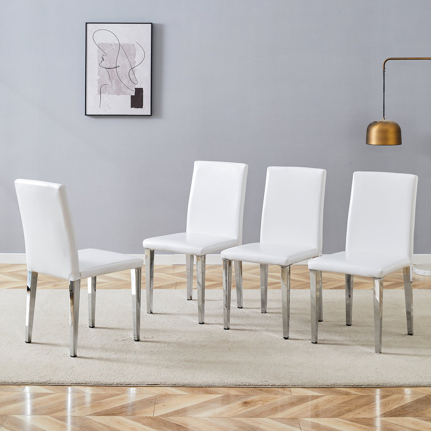 PU Leather Dining Chair – Modern Upholstered Chair with Silver Metal Legs, Kitchen & Dining Seating