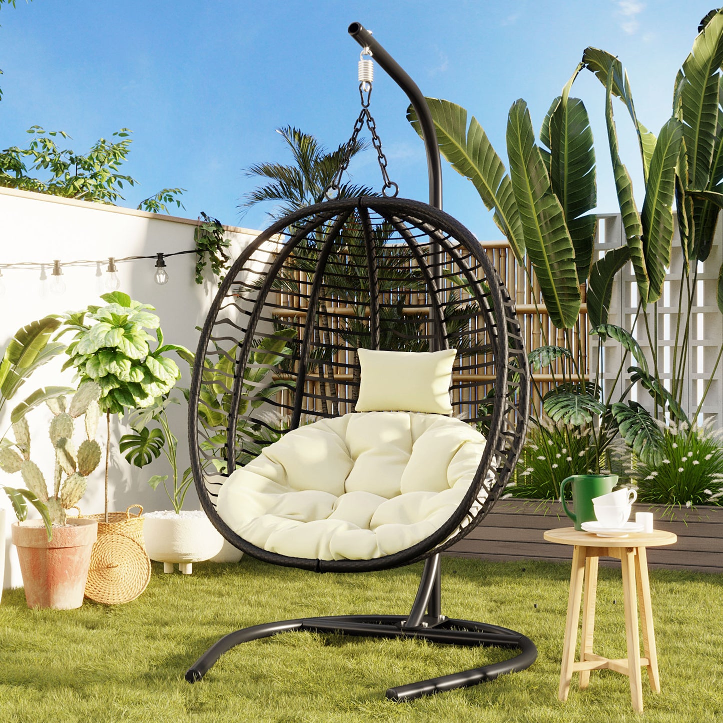 Single Person Folding Egg Chair with Stand and Anti-Slip Feet