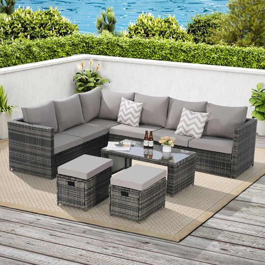 Outdoor Wicker Conversation Set 6-piece set with Cushions for Patio, Garden and Outdoor Living