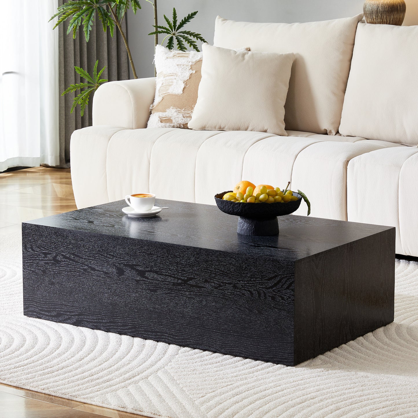 Modern Coffee Table – 39.3" Rectangular Accent Table with Textured Design, Luxury Living Room Table