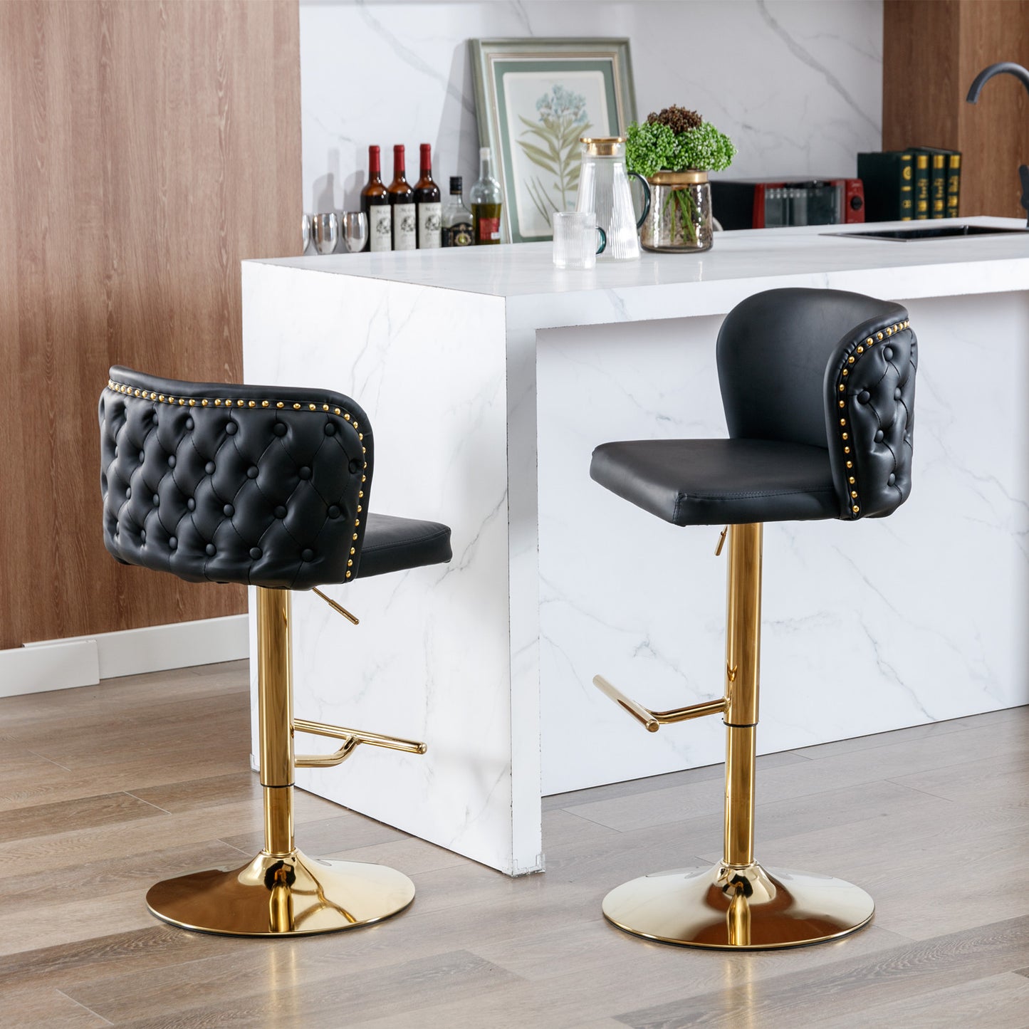 Swivel Barstools Adjustable Seat Height Modern PU Tufted, Set of 2