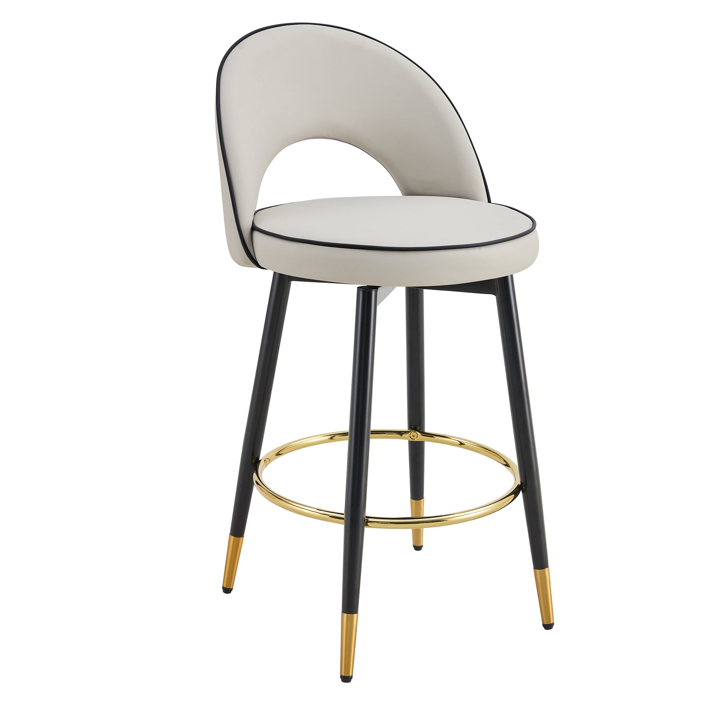 360° Swivel Bar Chair – Modern PU Upholstered Bar Stool with Black Metal Legs, Adjustable Kitchen Counter Stool
