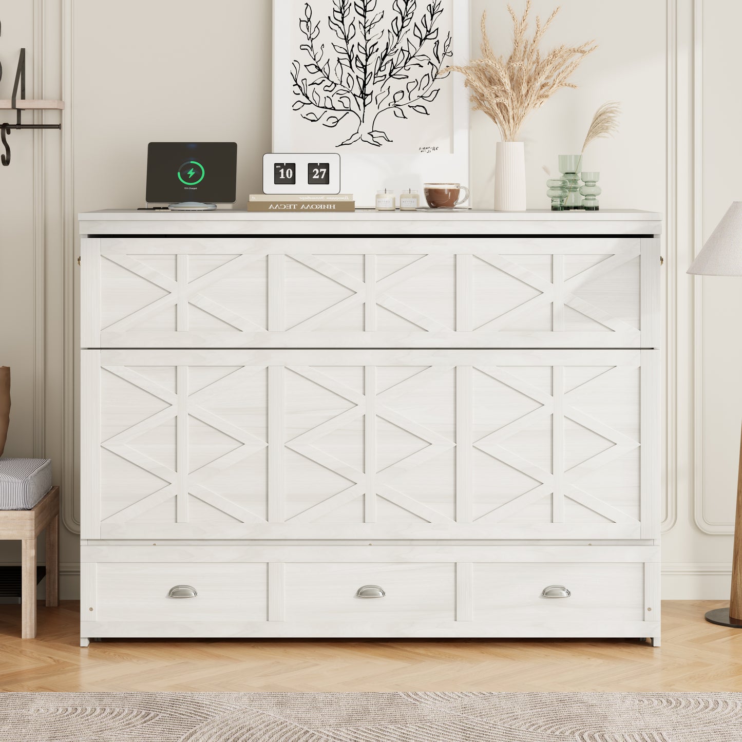 Queen Size Murphy Bed with Large Drawers and USB