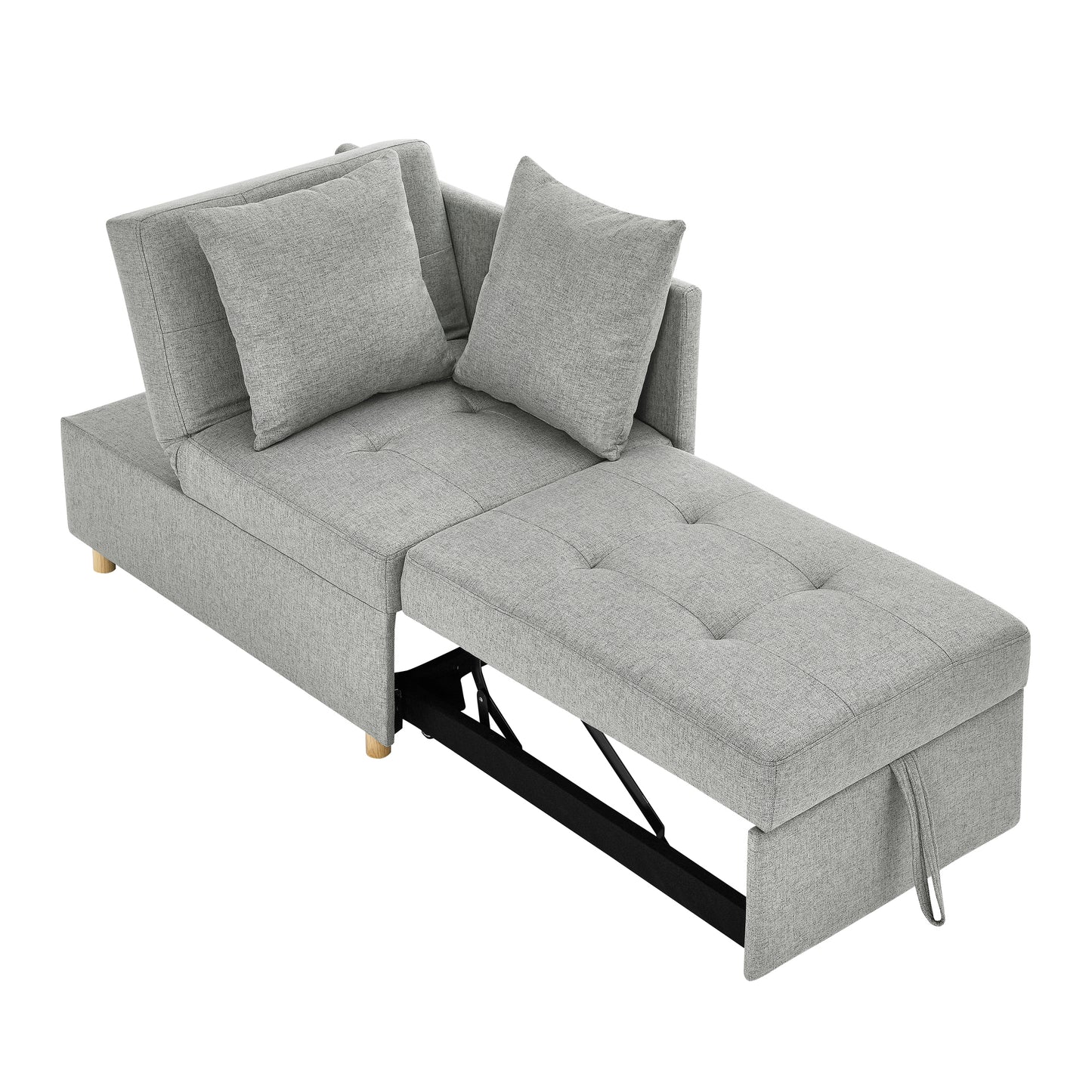 Convertible Sleeper Sofa Chair Adjustable Backrest Recliner with Pullout Sofa Bed with Wheels, Modern Linen Fabric for Living Room for Tight Spaces, Grey