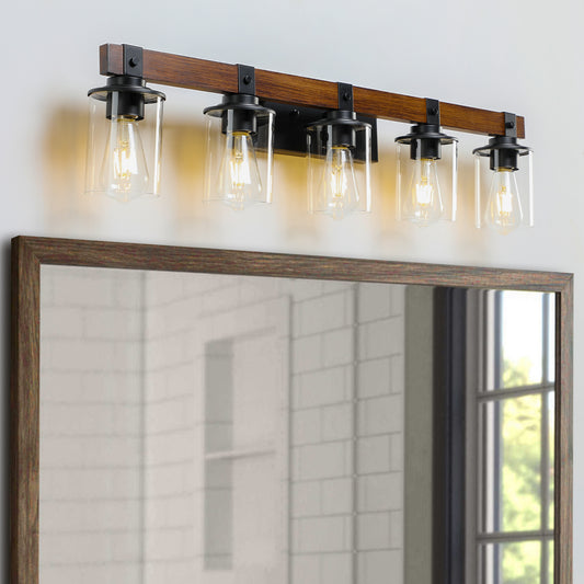 (Same as W1340P155972/L1015-5) 5-Lights Farmhouse Vanity Lights Fixture Rustic Bathroom Light Fixture Bathroom Sconce(Without Bulbs)