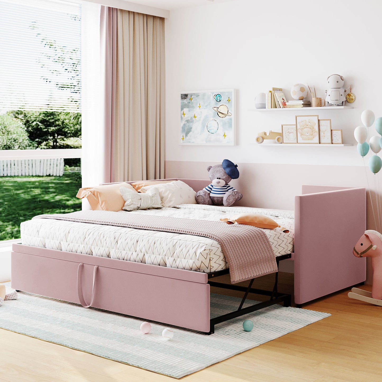 Twin Size Upholstered Daybed with Pop Up Trundle