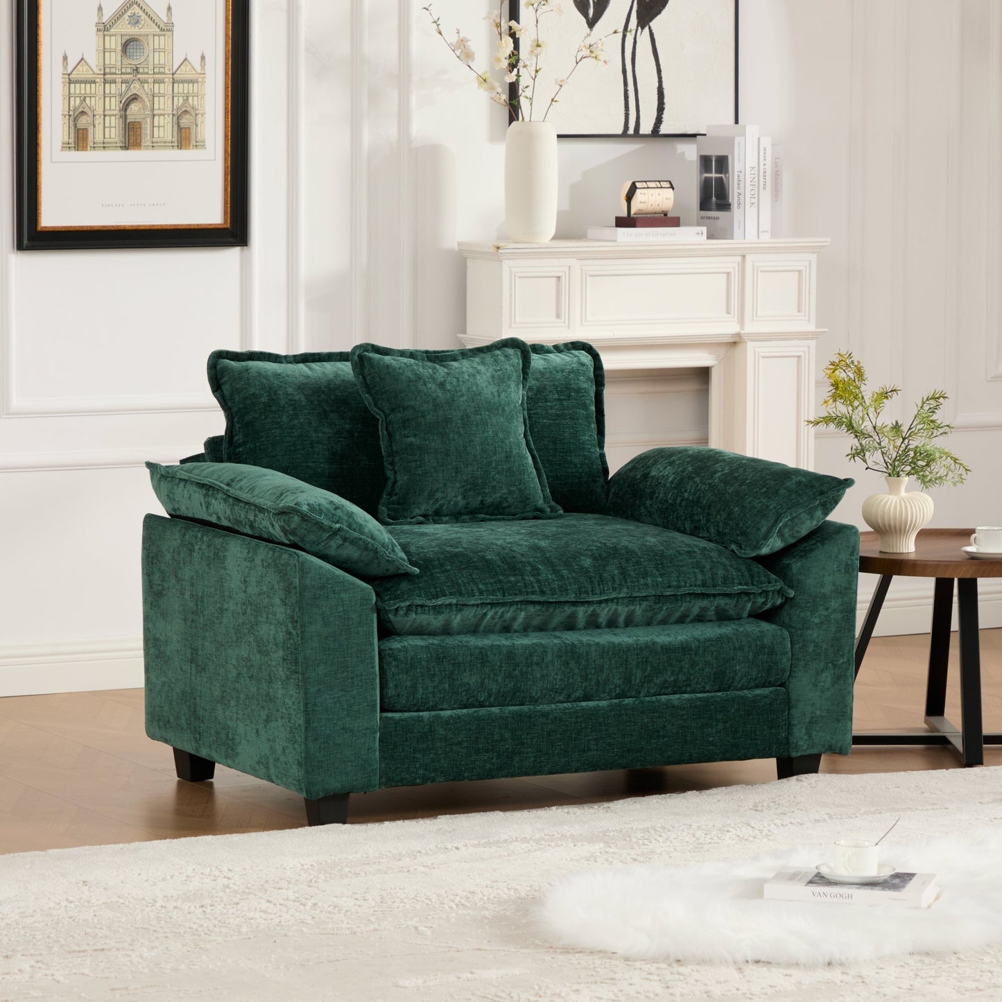 Modern Sectional Couch with Double Layer Upholstered Seat Cushion, Breathable Chenille Fabric (Ott